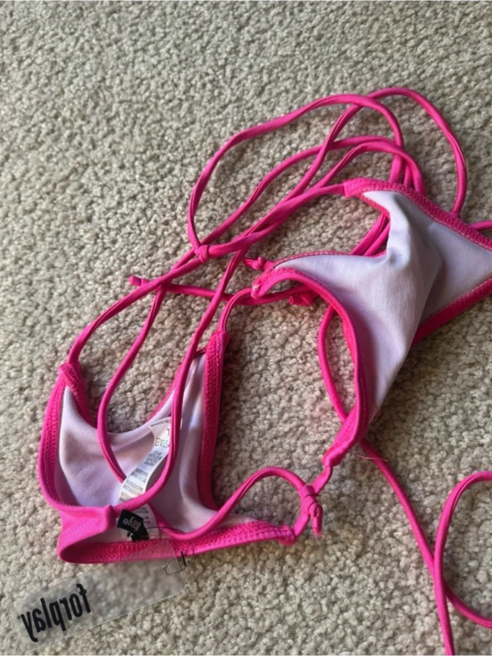 Forplay Girls Neon Pink String Bikini Top y2k party night out - NWT